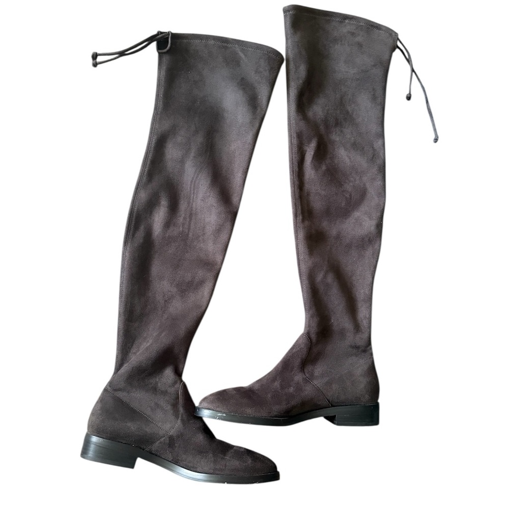 Stuart Weitzman Jocey Genuine Suede Leather Over The Knee Flat Boots Gray 7,5 B